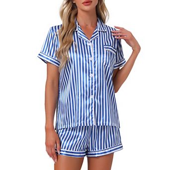 Womens 2 pc Pajama Set Button Down Shirt and Pants Contrast Sleepwear