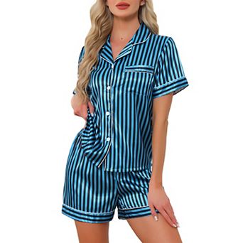 Womens 2 pc Pajama Set Button Down Shirt and Pants Contrast Sleepwear