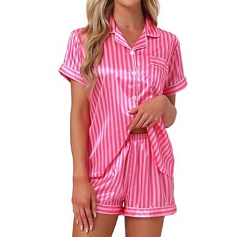 Womens 2 pc Pajama Set Button Down Shirt and Pants Contrast Sleepwear