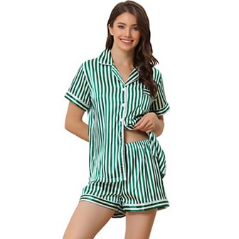 Womens 2 pc Pajama Set Button Down Shirt and Pants Contrast Sleepwear