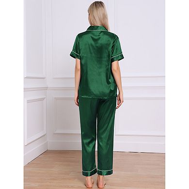 Womens Sleepwear Buton Down with Pants Nightwear Lounge 2pcs Pajama Set