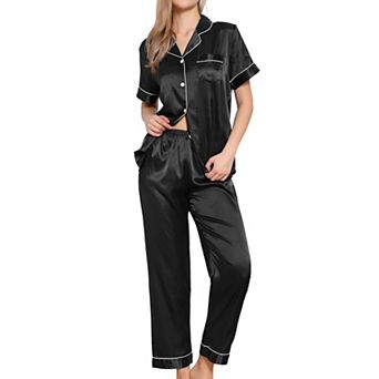 Womens Sleepwear Buton Down With Pants Nightwear Lounge 2 pc Pajama Set