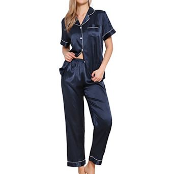 Womens Sleepwear Buton Down With Pants Nightwear Lounge 2 pc Pajama Set