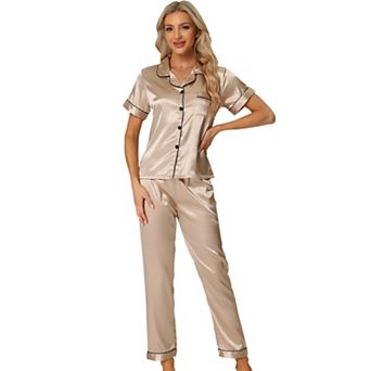Womens Sleepwear Buton Down With Pants Nightwear Lounge 2 pc Pajama Set