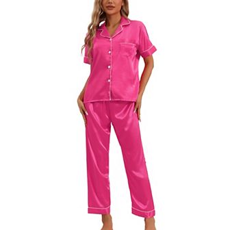 Womens Sleepwear Buton Down with Pants Nightwear Lounge 2 pc Pajama Set