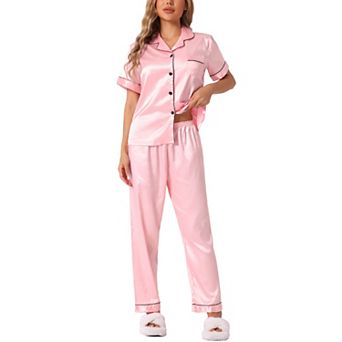 Womens Sleepwear Buton Down With Pants Nightwear Lounge 2 pc Pajama Set
