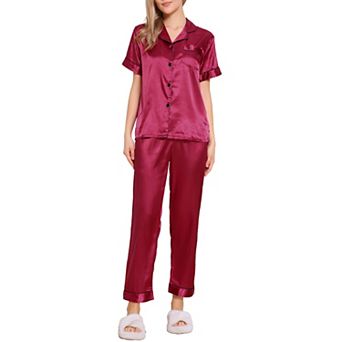 Womens Sleepwear Buton Down With Pants Nightwear Lounge 2 pc Pajama Set