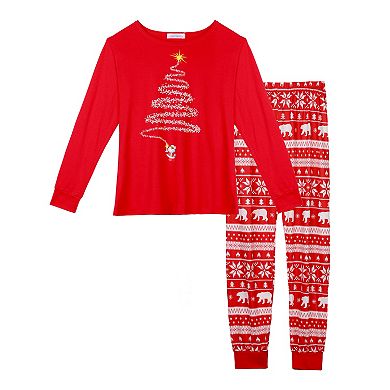 Family 2pcs Pajama Sets Sleepwear with Christmas Tree Printed Pants Loungewear