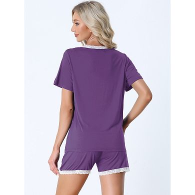 Women's Sleepwear Lounge Soft Nightwear with Pockets Shorts Sleeve Pajama Set