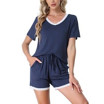 Women's Sleepwear Lounge Soft Nightwear with Pockets Shorts Sleeve Pajama Set
