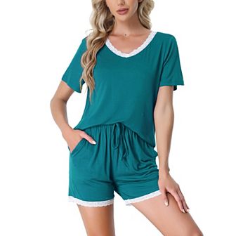 Women's Sleepwear Lounge Soft Nightwear with Pockets Shorts Sleeve Pajama Set