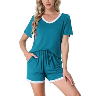 Women's Sleepwear Lounge Soft Nightwear with Pockets Shorts Sleeve Pajama Set
