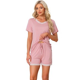 Women's Sleepwear Lounge Soft Nightwear with Pockets Shorts Sleeve Pajama Set