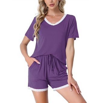Women's Sleepwear Lounge Soft Nightwear with Pockets Shorts Sleeve Pajama Set