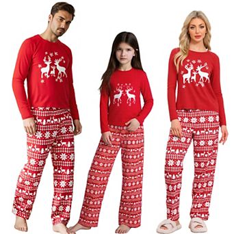 2 pc Pajama Sets Long Sleeves Tee and Plaid Pants Loungewear Red Kids