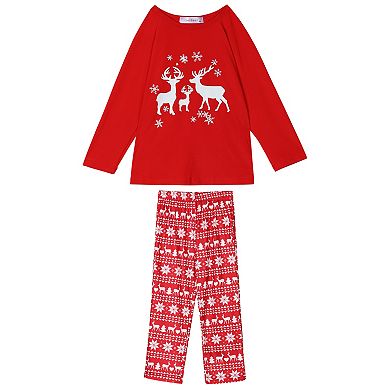 2 Piece Pajama Sets Long Sleeves Tee and Plaid Pants Loungewear Red Kids