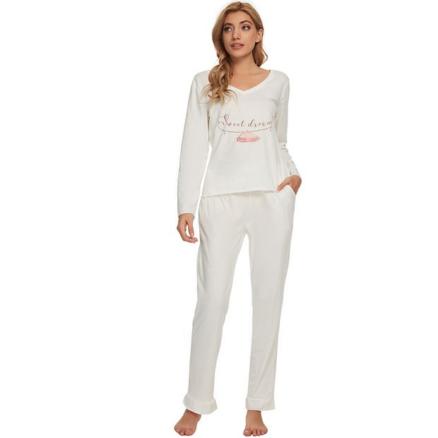 Womens Sleepwear Lounge Cute Print Nightwear with Pants Long Sleeve Pajama  Set