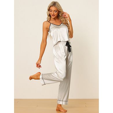 Women's Summer Suspenders Soft Ice Silk Pajamas Home Clothes Three Piece Set