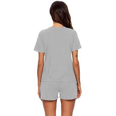 Womens Sleepwear Crew Neck Nightwear with Shorts Loungewear Pajama Set
