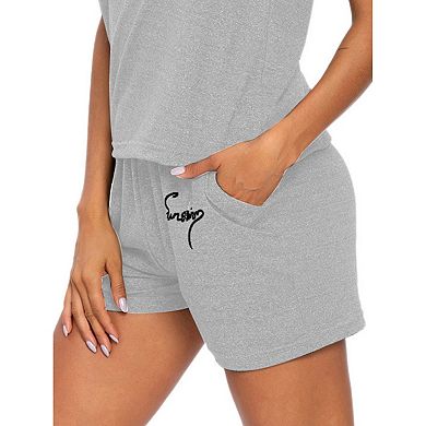 Womens Sleepwear Crew Neck Nightwear with Shorts Loungewear Pajama Set
