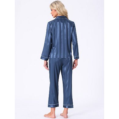 Women's Nightwear with Pants Lounge Satin Sleepwear Soft Button Down Pajama Set