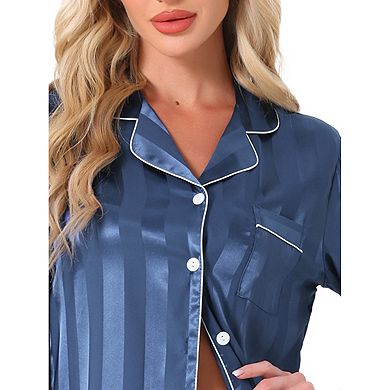 Women's Nightwear with Pants Lounge Satin Sleepwear Soft Button Down Pajama Set