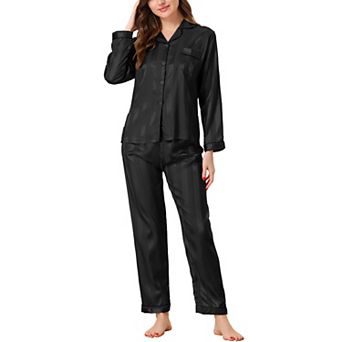 Women's Nightwear with Pants Lounge Satin Sleepwear Soft Button Down Pajama Set