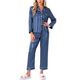 Women's Nightwear with Pants Lounge Satin Sleepwear Soft Button Down Pajama Set