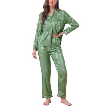 Women's Nightwear with Pants Lounge Satin Sleepwear Soft Button Down Pajama Set