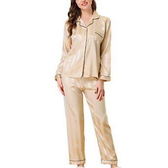 Women's Nightwear with Pants Lounge Satin Sleepwear Soft Button Down Pajama Set