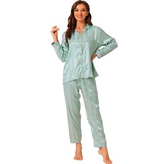 Women's Nightwear with Pants Lounge Satin Sleepwear Soft Button Down Pajama Set