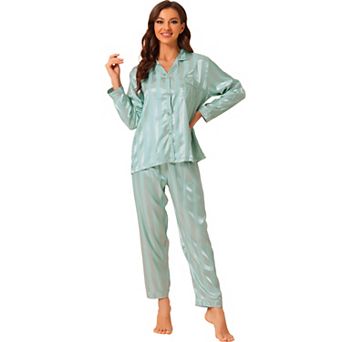 Women's Nightwear with Pants Lounge Satin Sleepwear Soft Button Down Pajama Set
