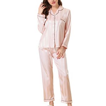 Women's Nightwear with Pants Lounge Satin Sleepwear Soft Button Down Pajama Set