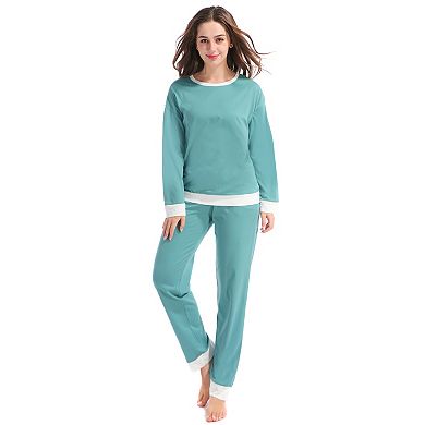 Women's Sleepwear Round Neck Soft Loungewear with Pants Pajama Set