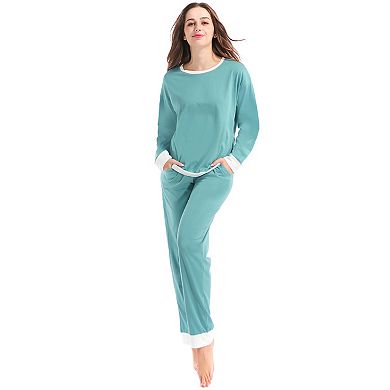 Women's Sleepwear Round Neck Soft Loungewear with Pants Pajama Set