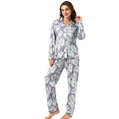 Women's Satin Sleepwear Lounge with Pants Nightwear Long Sleeves Pajama Set