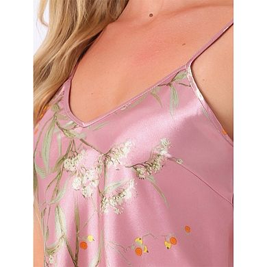 Womens Satin Lounge Floral Cami Tops with Shorts Ruffled Sleepwear Pajamas Sets