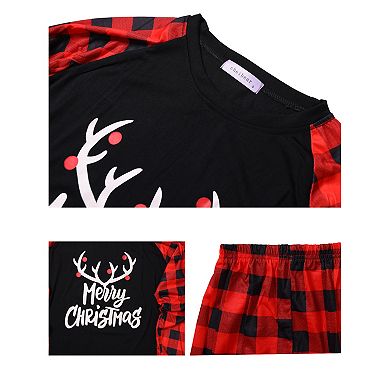 Men's Christmas Deer Pajama Sets Deer Long Sleeves Tee And Plaid Pants Family Loungewear