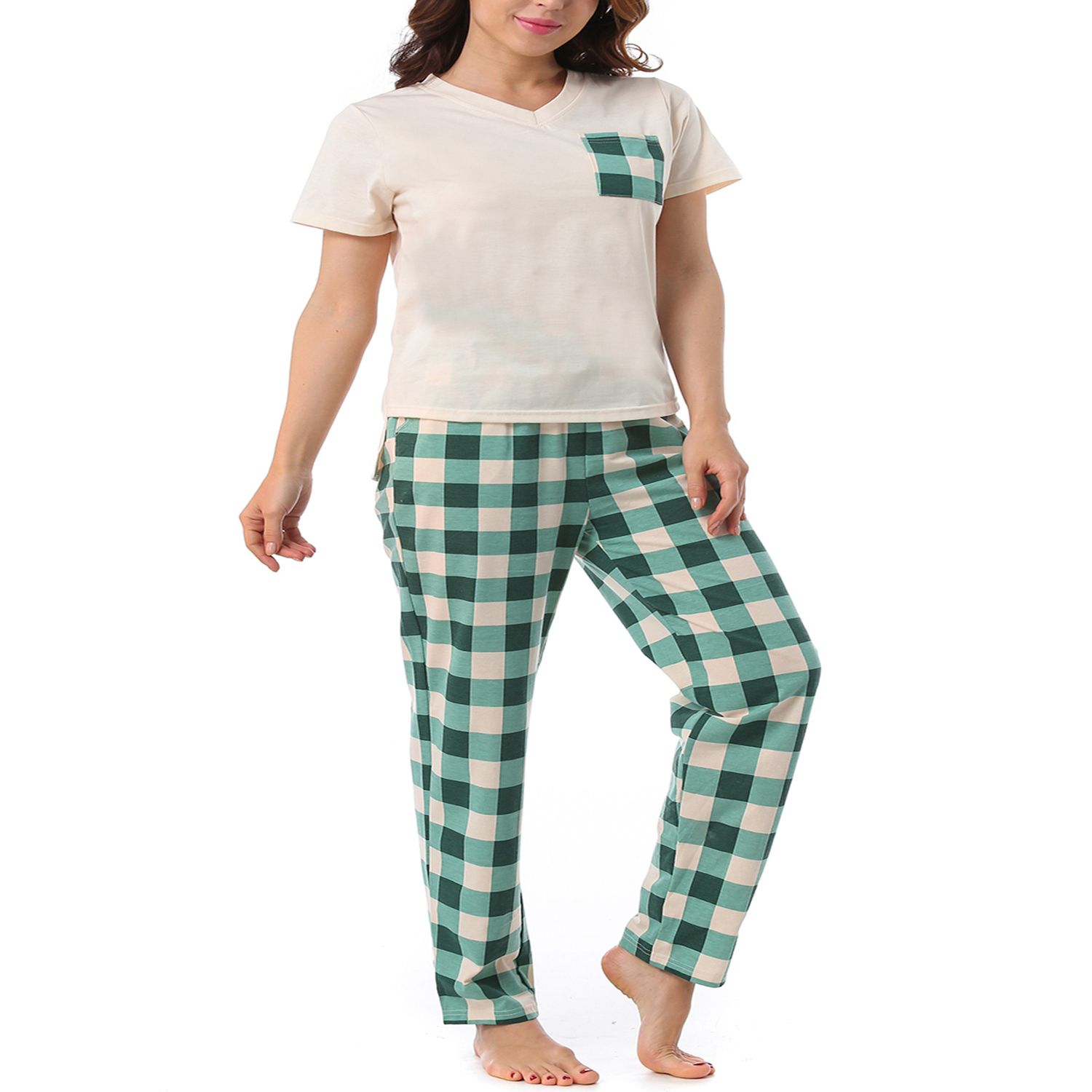 Women's Sleepwear Soft Button with Pockets Short Sleeve Lounge