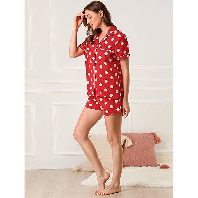 Women's Short Sleeve Pajama Sets Polka Dots Sleepwear Notch Collar Button Down Nightwear