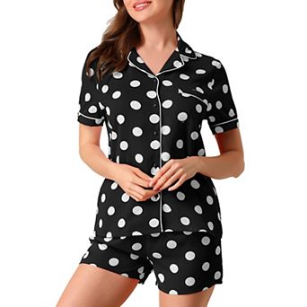 Women's Short Sleeve Pajama Sets Polka Dots Sleepwear Notch Collar Button Down Nightwear