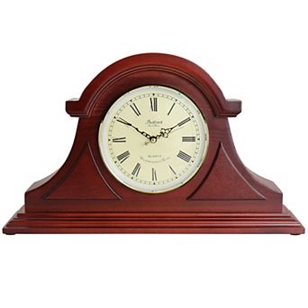Bedford Clock Collection 17.75 Inch Redwood Tambour Mantel Clock with Chimes