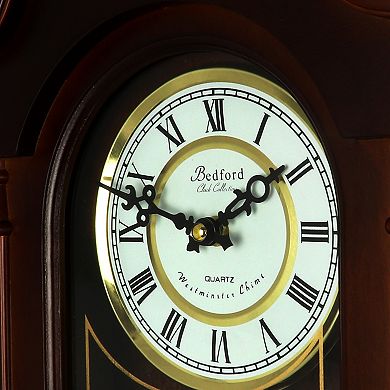 Bedford Clock Collection 26.5 Inch Chiming Pendulum Wall Clock in Colonial Mahogany Cherry Oak Finish