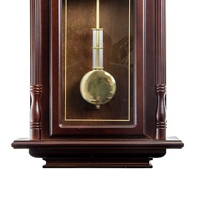 Bedford Clock Collection 38 Inch Chiming Pendulum Wall Clock in Cherry Oak Finish