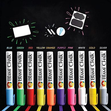 Blami Arts Liquid Chalk Markers, Extra Gold/Silver, 6mm Reversible Tip, Erasing Sponge