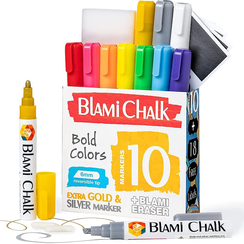 PENGUIN ART SUPPLIES Professional Artist Quality Fine Tip Chalk Markers -  Set of 12 Color Liquid Pens Dry Erase + BONUS 24 Chalkboard Stickers