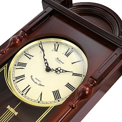 Bedford Clock Collection Grand 31 Inch Chiming Pendulum Wall Clock in Antique Mahogany Cherry Finish