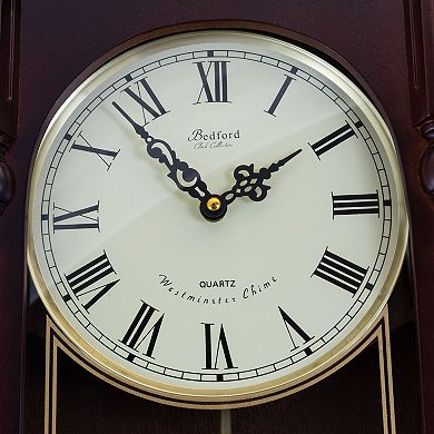 Bedford Clock Collection Grand 31 Inch Chiming Pendulum Wall Clock in Antique Mahogany Cherry Finish