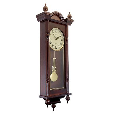 Bedford Clock Collection Grand 31 Inch Chiming Pendulum Wall Clock in Antique Mahogany Cherry Finish