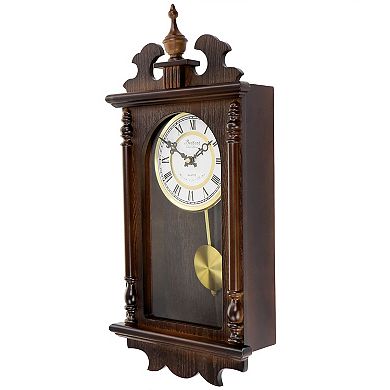 Bedford Clock Collection Leo 21 Inch Chestnut Wood Chiming Pendulum Wall Clock